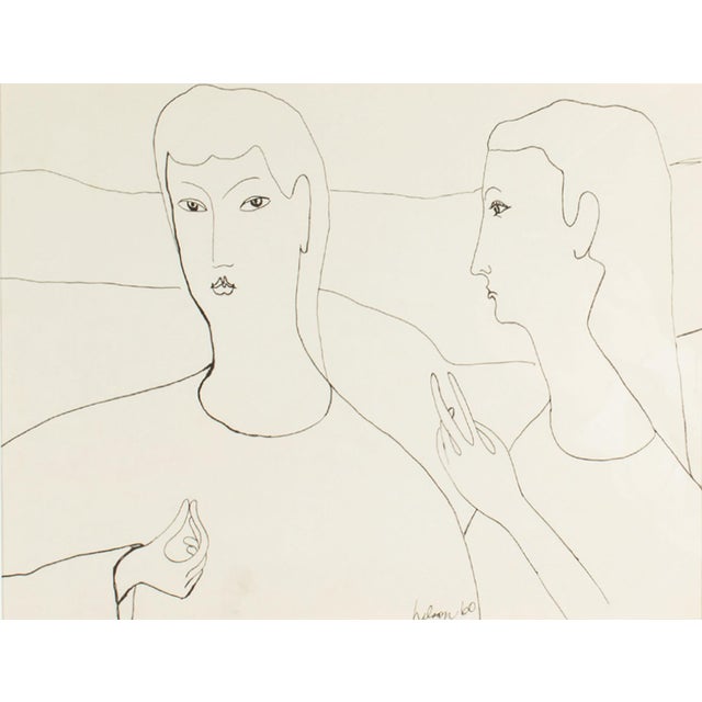 Abstract 1960 Ink Drawing of Two Figures by Harry Hilson For Sale - Image 3 of 7