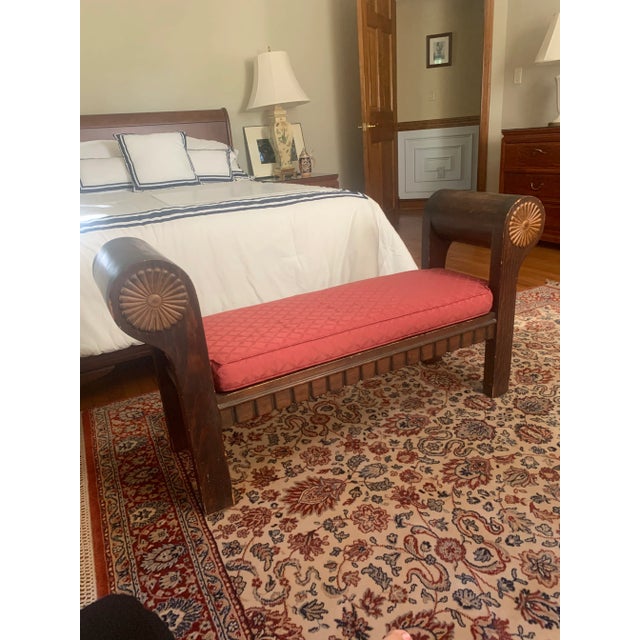 Burnt Umber 1970s Vintage Handmade Wooden Bench Seat With Cushion For Sale - Image 8 of 8