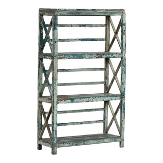 Vintage Indian Painted Teakwood Shelf or Bookcase For Sale