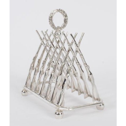 Large Vintage 20th Century Silver-Plated Crossed Rifles Toast Rack For Sale - Image 7 of 12