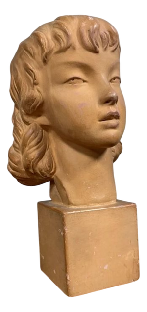 Art Deco Terracotta Bust of a Young Girl by J. C. Guéro, 1940s