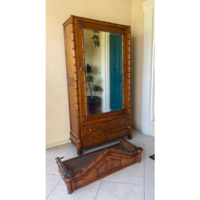 Late 19th Century Antique French Armoire With Faux Bamboo & Pine Wood For Sale - Image 5 of 18