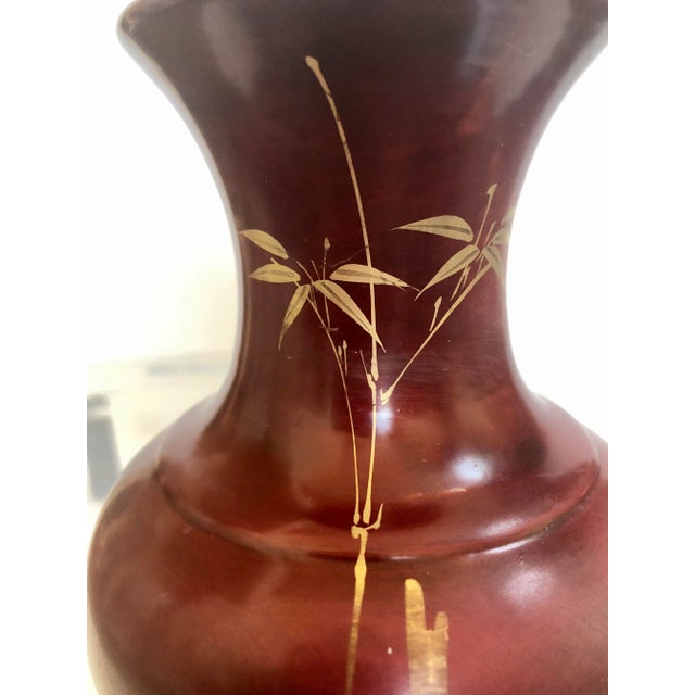 Vintage Hand-Painted Golden Color Bamboo Glass Vase For Sale - Image 9 of 12