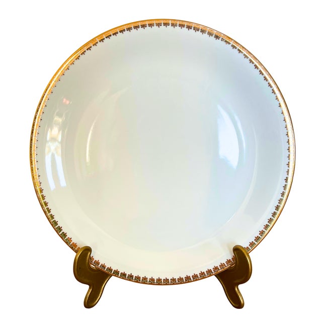 Mid-Century Modern Limoges Porcelain Dinner Plates Set for 20 With Gilt Frieze Border Circa 1950 For Sale - Image 3 of 4