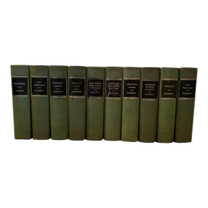 William Thackeray Set of Fine Cloth Bindings Green Books With Black Leather Titles on the Spine - 10 Volumes