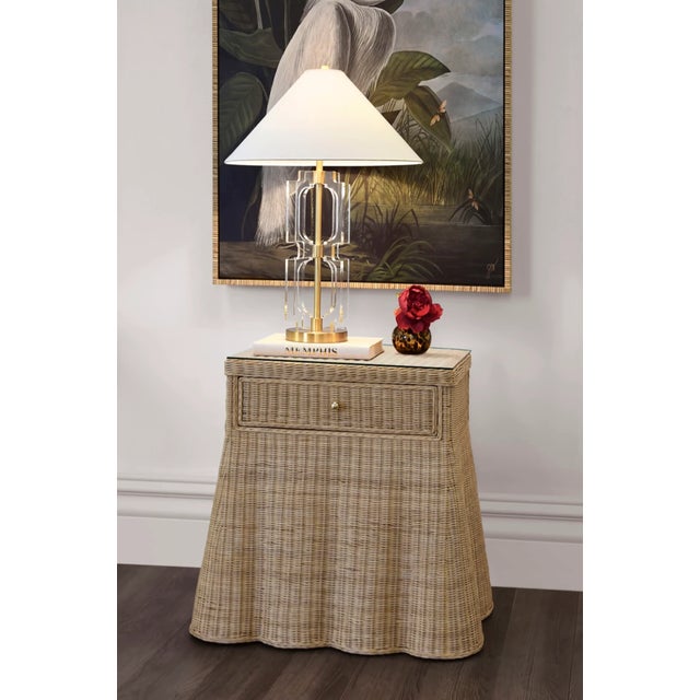 New special order item. Not vintage. Made from woven rattan, the Giselle Side Table features a flared scalloped base with...