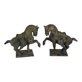 1960s Tang Dynasty Style Horse Cast Iron Sculptures Made by Otagiri Manufacturing in Japan-a Pair For Sale