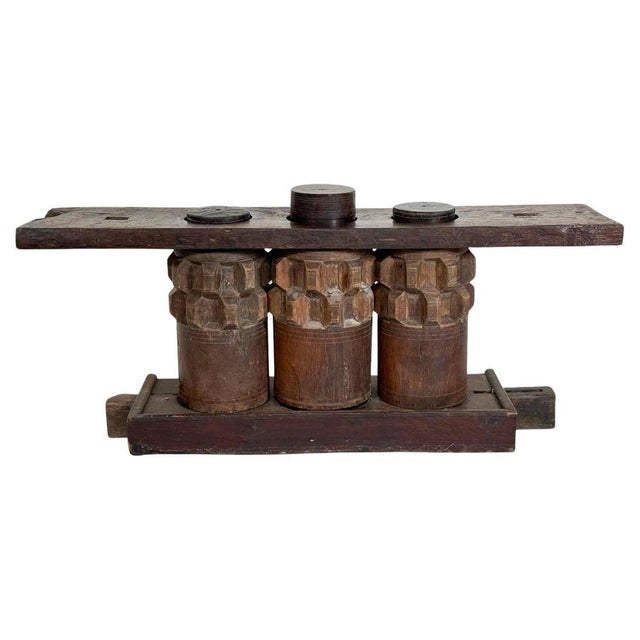 Wooden Console in Sugar Cane Crusher Elements For Sale - Image 6 of 6