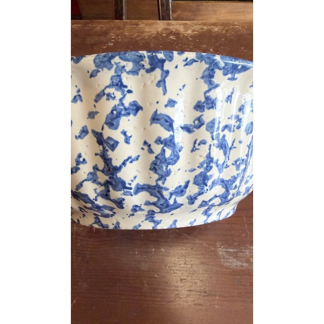 Antique American Blue & White Spongeware Bowl, Circa 1890–1900 For Sale - Image 4 of 14