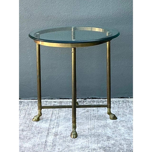 Brass Vintage Brass and Glass Hoof Footed Side Table After LaBarge For Sale - Image 8 of 12
