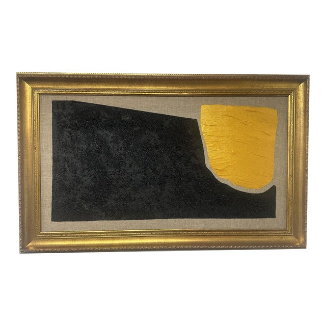 Gold and Carbon Painting on Spanish Linen Minimalist Painting, Framed For Sale