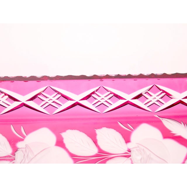 Mid 20th Century Mid-Century Modern Val Saint Lambert Pink Crystal Cut and Etched Vanity Tray For Sale - Image 5 of 9
