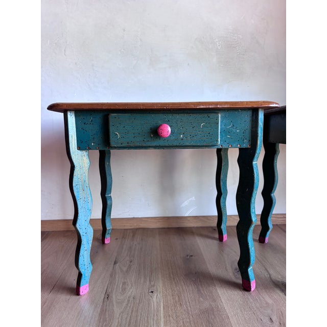 Handmade Folk Art Side Tables Nightstands David Marsh/Marsh Fun Co Handpainted Solid Ponderosa Pine Rustic Southwest Cabin Post Modern Memphis Style For Sale - Image 11 of 18