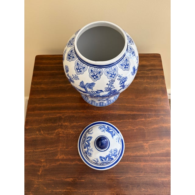 Ceramic Late 20th Century Chinoiserie Large Blue and White Porcelain Ginger Jar For Sale - Image 7 of 7