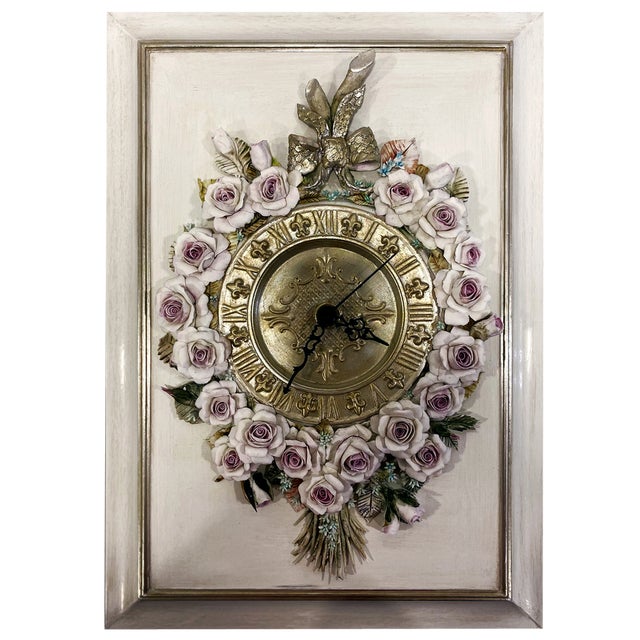 Vintage Porcelain Wall Clock with Handcrafted Floral Decor by Giulio Tucci for Capodimonte, 1990s For Sale