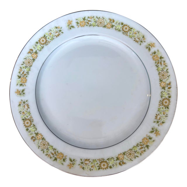 Vintage Towne House "Spring" 3094 Dinner Plate • Yellow Floral Band & Silver Trim • 10 3/8” For Sale