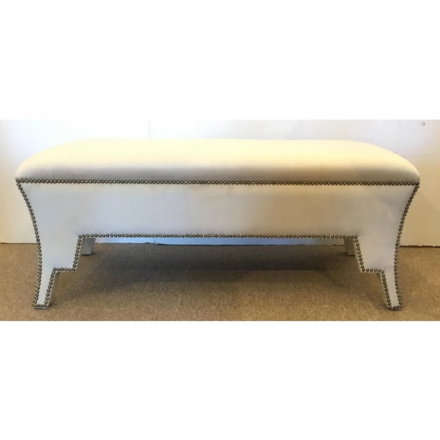 2010s Modern Light Gray Velvet Alexis Ottoman For Sale - Image 5 of 5