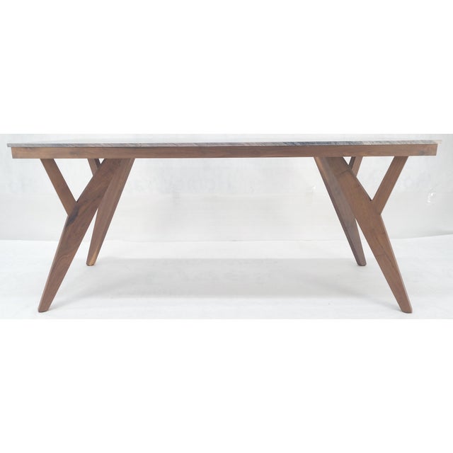 Solid Oiled Walnut Frame 3/4" Thick 32x67 Marble Top Dining Conference Table For Sale - Image 6 of 11