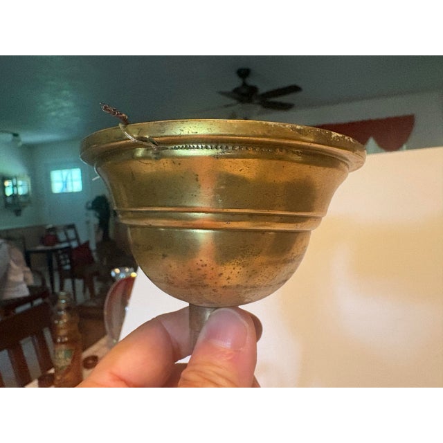 Early 20th Century Brass 3-Light Chandelier With Pink Glass Shades For Sale - Image 9 of 12