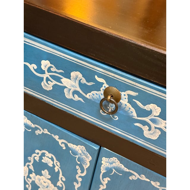 English Hand Painted Front Black Nightstand, Cobalt For Sale - Image 3 of 12