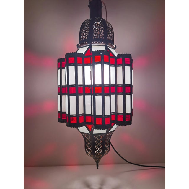 Stunning Large Moroccan Ceiling, a combination of red and frosted glass encased within a metal frame. Ideal for indoor and...