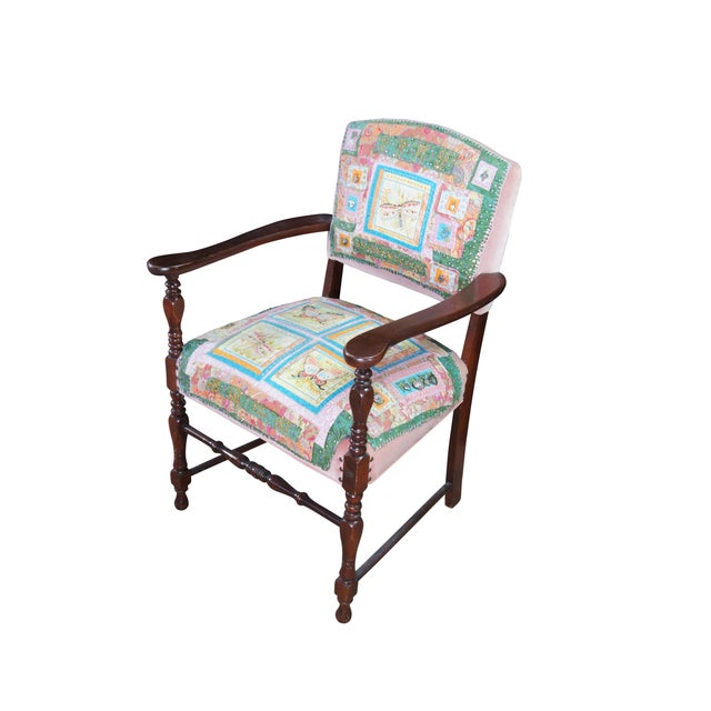 Expressionism Antique Mahogany Quilted Velvet Butterfly Dragonfly Charm Armchair For Sale - Image 3 of 13