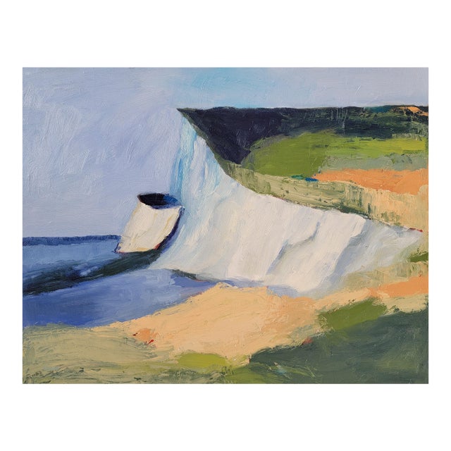Cliffside 3, Mixed Media Expressionist Seascape Landscape Oil Painting For Sale