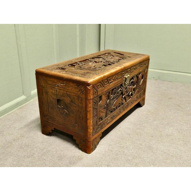 Small Carved Camphor Wood Chest, 1920 For Sale - Image 3 of 8