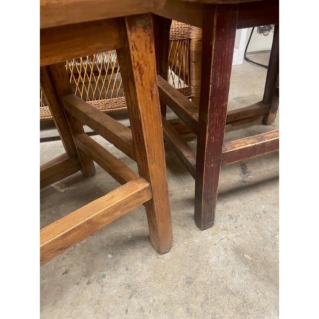Vintage Pair Asian Elmwood Oriental Wood Yoke Back Dining / Side Chairs For Sale - Image 16 of 18