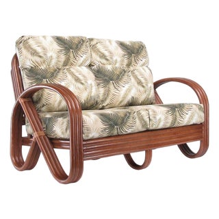 1990s Modernist 3-Strand 3/4 Pretzel "Kauai" Rattan Settee Sofa For Sale