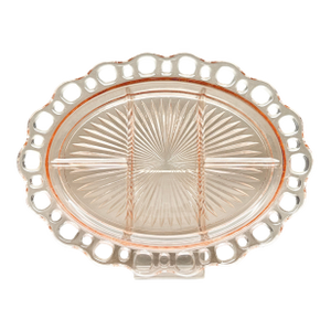 Vintage Pink Anchor Hocking “Old Colony” Open Lace 5-Part Divided Relish Dish Platter