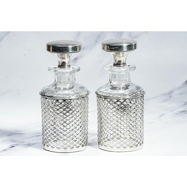 Impressive 3 Piece Antique Crystal Sterling Silver Bottle Jar Vanity Dresser Set For Sale - Image 4 of 17