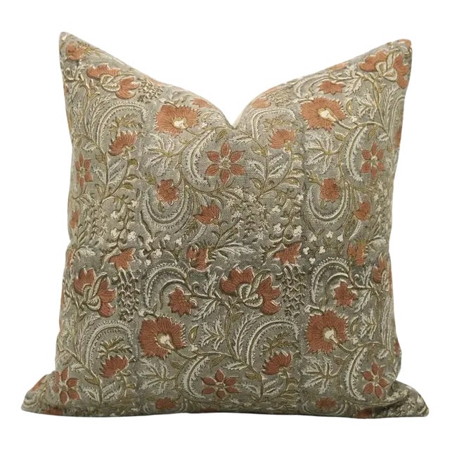 Handmade Block Print Decorative Cushion Cover 24x24 Inch Thick Linen- Kundanvan For Sale