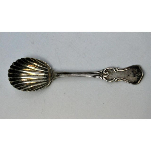 Silver Sugar Spoon in Shell Shape with Crimped Handle For Sale - Image 4 of 7