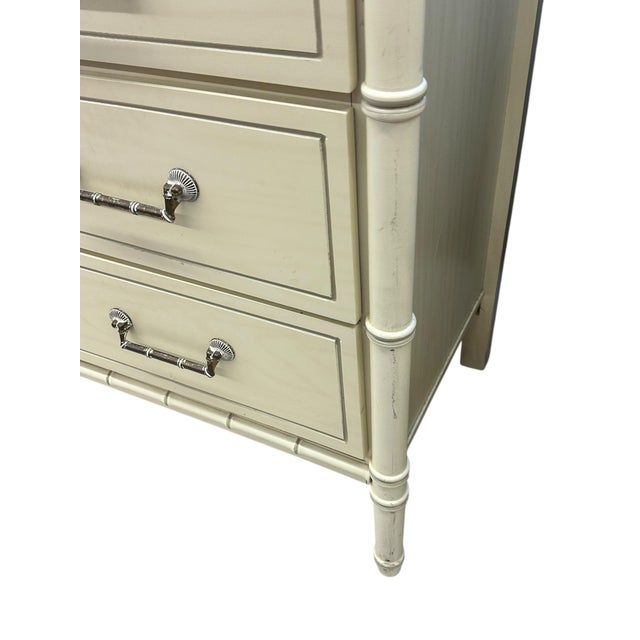 Metal Vintage Palm Beach Regency "Bali Hai" Henry Link Style Cream Colored Faux Bamboo Nine Drawer Dresser For Sale - Image 7 of 9