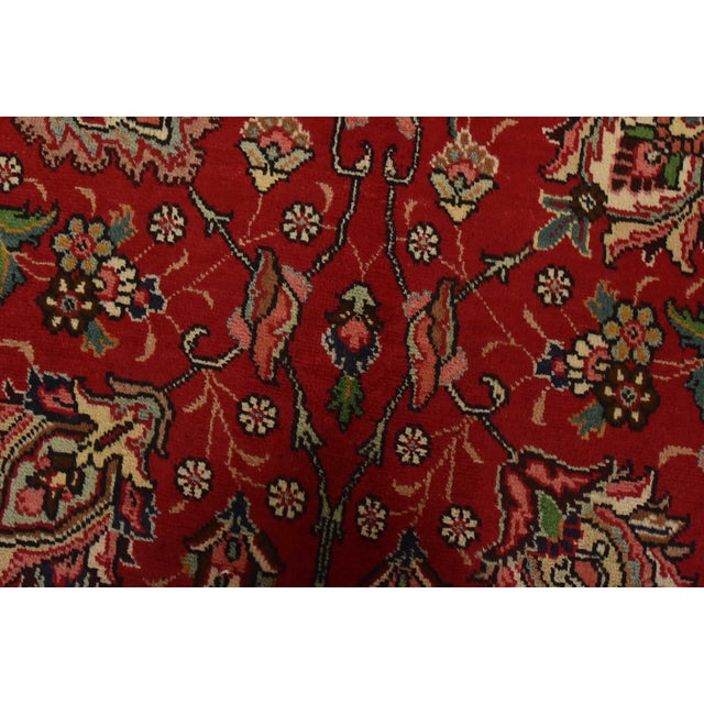 Red Tabriz Rug 10’2” X 11’5” Red Wool Vintage Traditional Hand-Knotted Carpet For Sale - Image 8 of 15