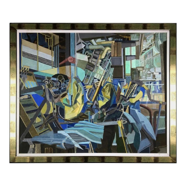 Oil on Canvas Abstract Cubism Painting in the Manner of Jacques Villon For Sale