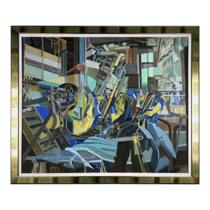 Oil on Canvas Abstract Cubism Painting in the Manner of Jacques Villon