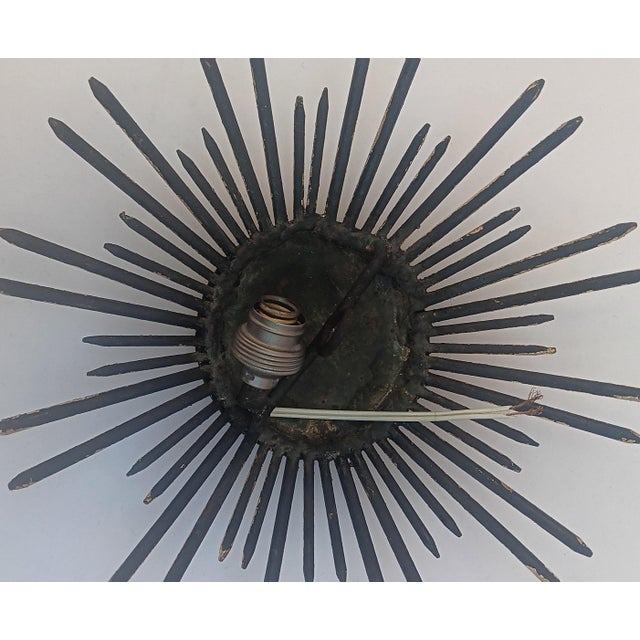 Mid-Century Modern Small Spanish Gold-Leaf Gilt Metal Sunburst Fixture or Sconce, 1960s For Sale - Image 3 of 4
