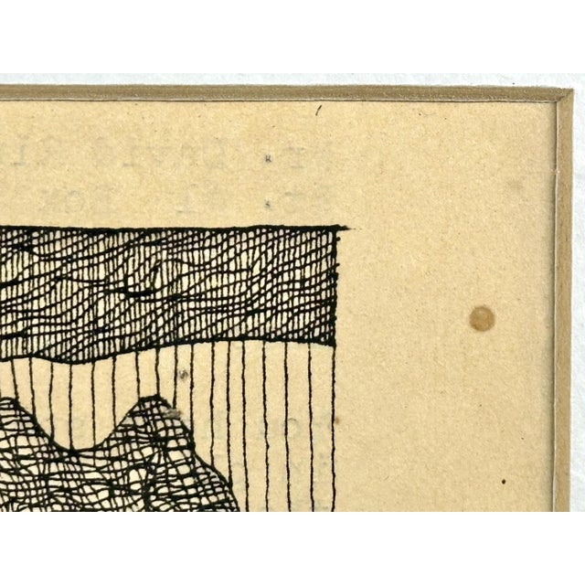 Vintage Pen & Ink Abstract Art by Bill Hinz - MCM Framed Artwork For Sale - Image 9 of 10