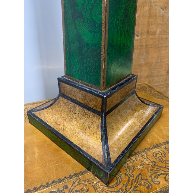 1990s Vintage Hand Painted Faux Malachite Tole Obelisk For Sale - Image 5 of 7