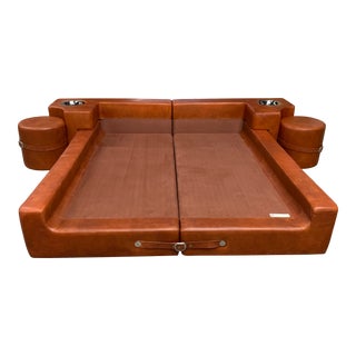 Leather Queen Bedframe with Nightstands by Guido Faleschini For Sale