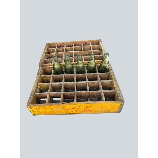 1950s 1960’s Vintage Yellow Coca-Cola Wooden Delivery Crates & Wailuku, Maui Hawaii Bottle Trio For Sale - Image 5 of 16