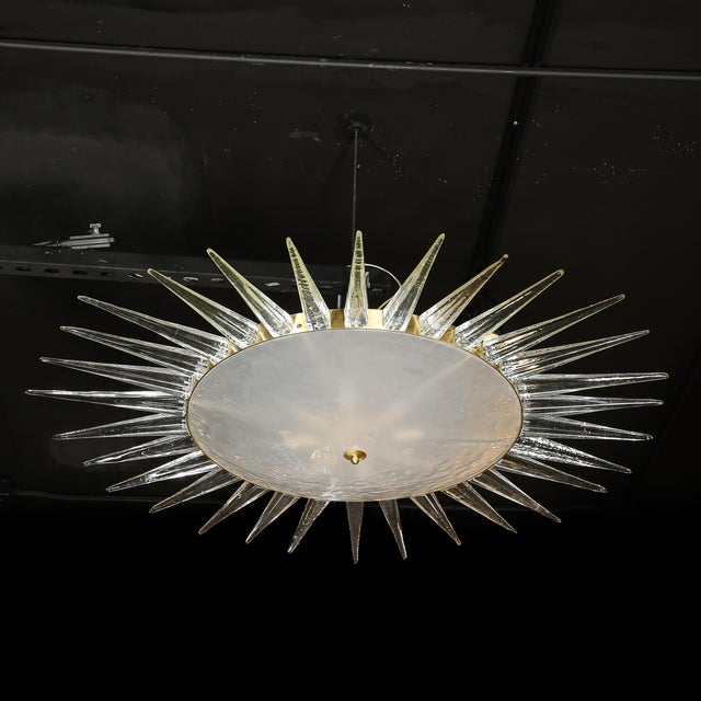 Modernist Brass Fitted Hand-Blown Murano Glass Starburst Spike Form Chandelier For Sale - Image 4 of 17