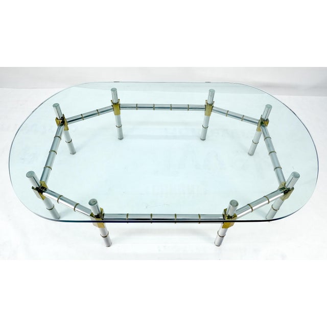 Brass & Chrome Faux Bamboo Base 3/4" Thick Oval Glass Top Coffee Table MINT