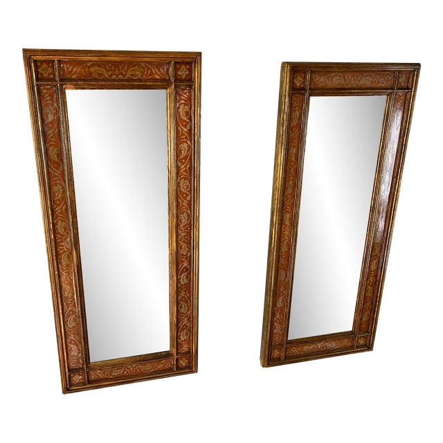 Late 20th Century Pair of French Painted and Gold Leaf Mirrors For Sale