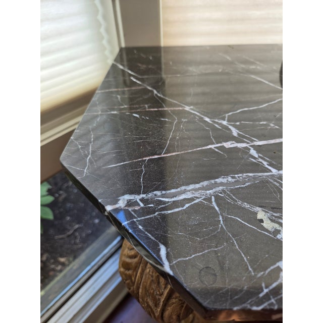 Charlie Trotter's Restaurant Auction Provenance Neoclassical Carved Console With Inset Black Marble Top For Sale - Image 4 of 9
