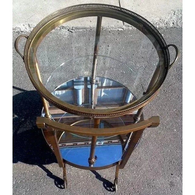 Brass Vintage Brass and Glass Revolving Bar Cart Tea Cart Dessert Cart For Sale - Image 8 of 9