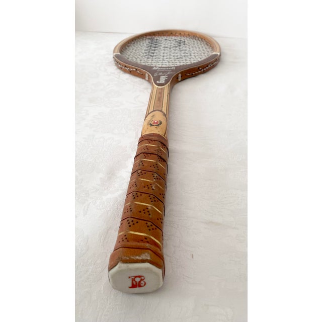 Mid 20th Century Wooden Tennis Racket With White Case Billie Jean King Bancroft Great for Decoration or Collecting For Sale - Image 16 of 18