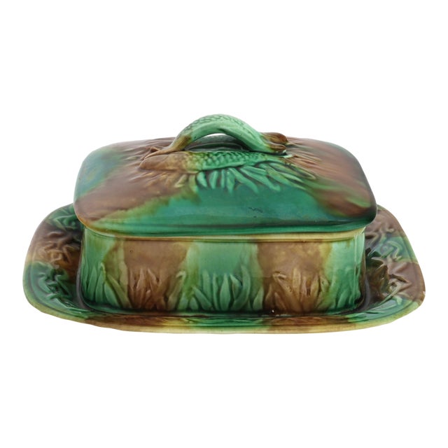 Antique English Majolica Sardine Box For Sale